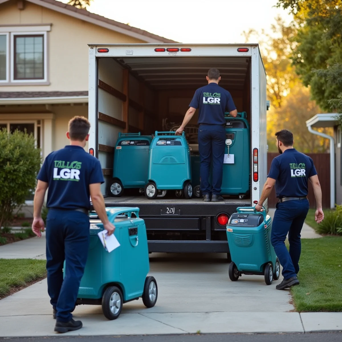 Water damage restoration team and equipment truck in Redwood City, California