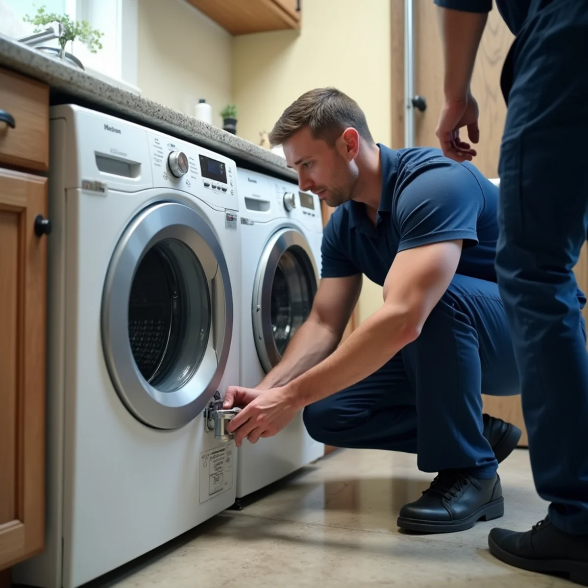 Dishwasher pulled out to expose a water leak in a Redwood City kitchen