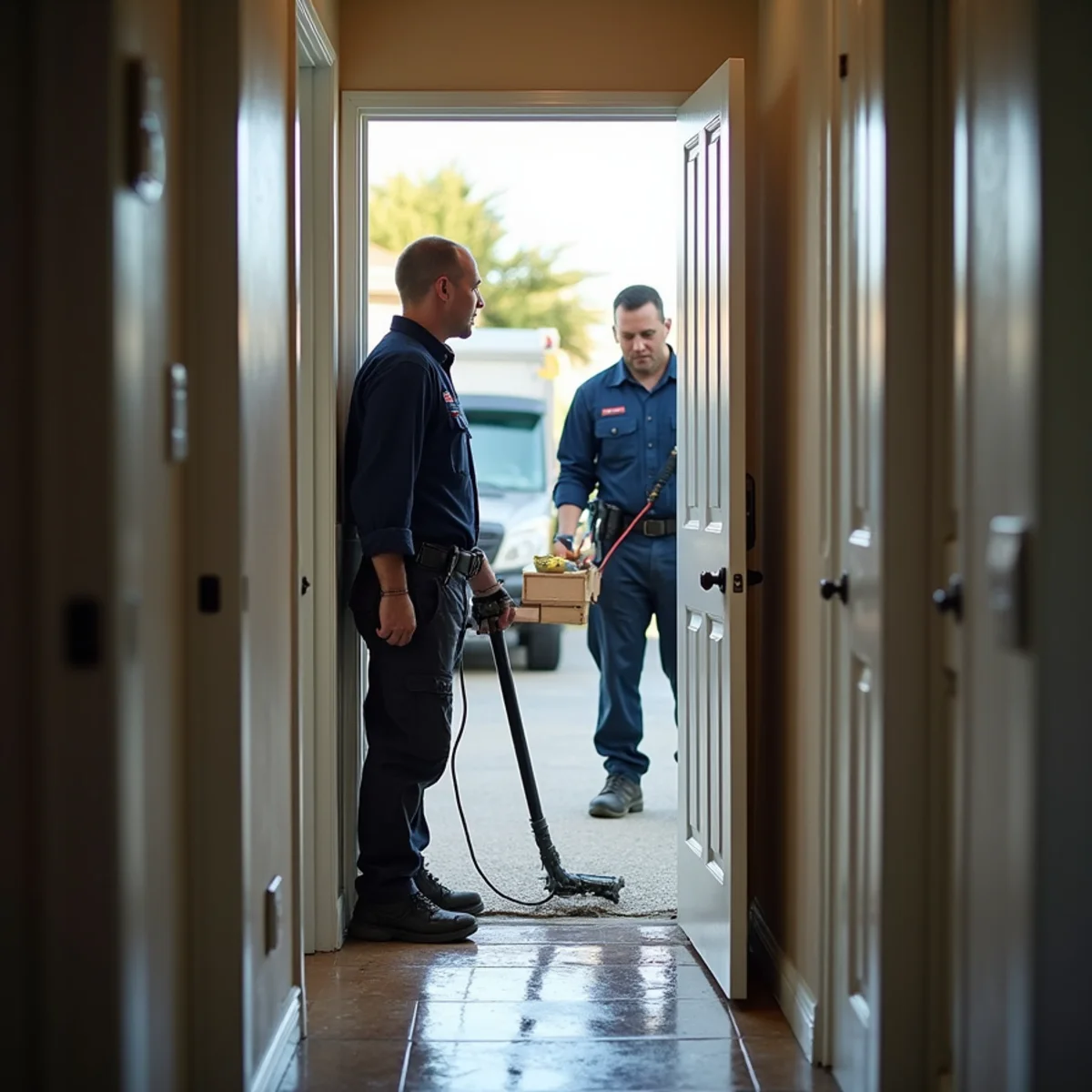 Standing water being extracted after a burst pipe in a San Mateo County home