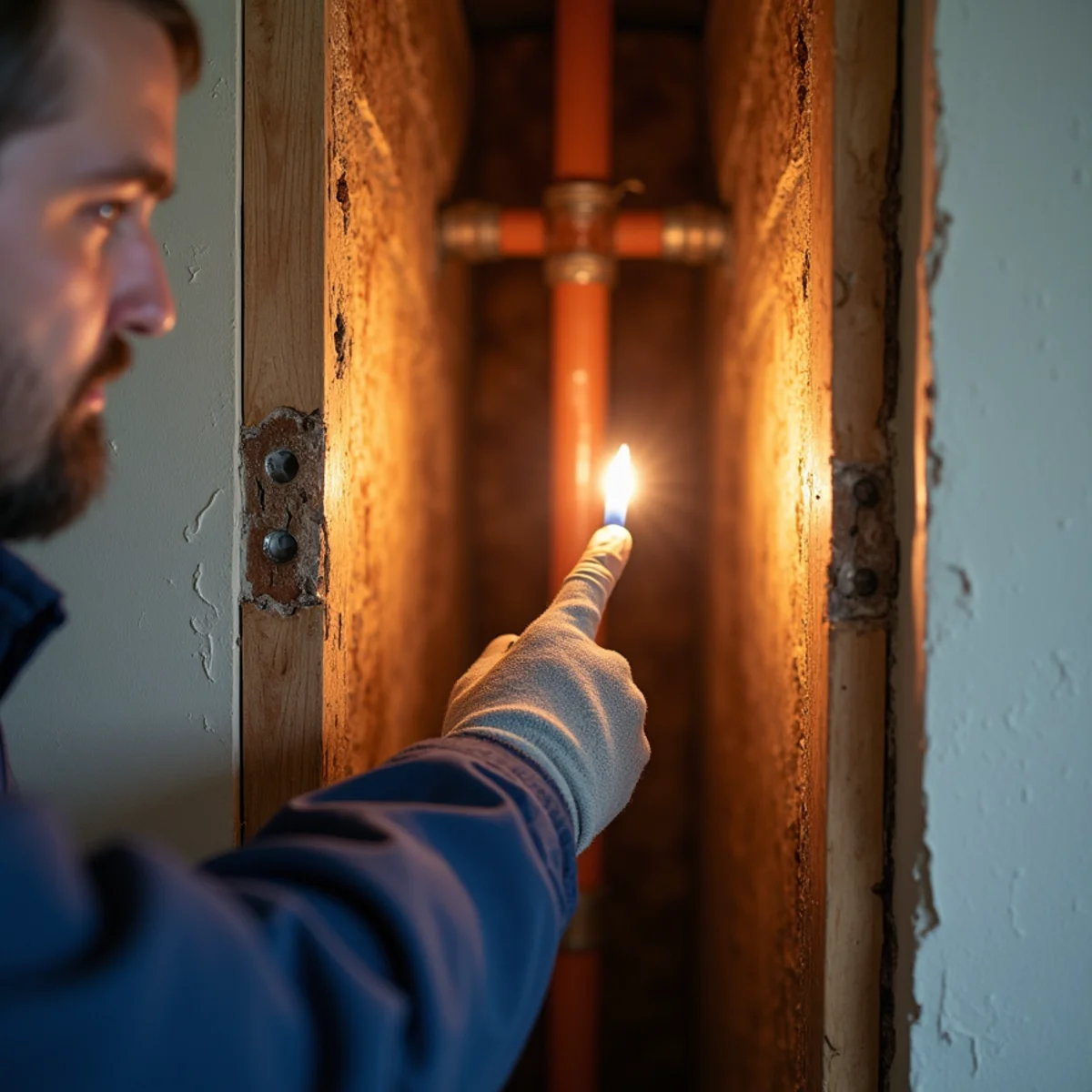 Burst copper supply pipe inside a wall cavity in a San Mateo County home
