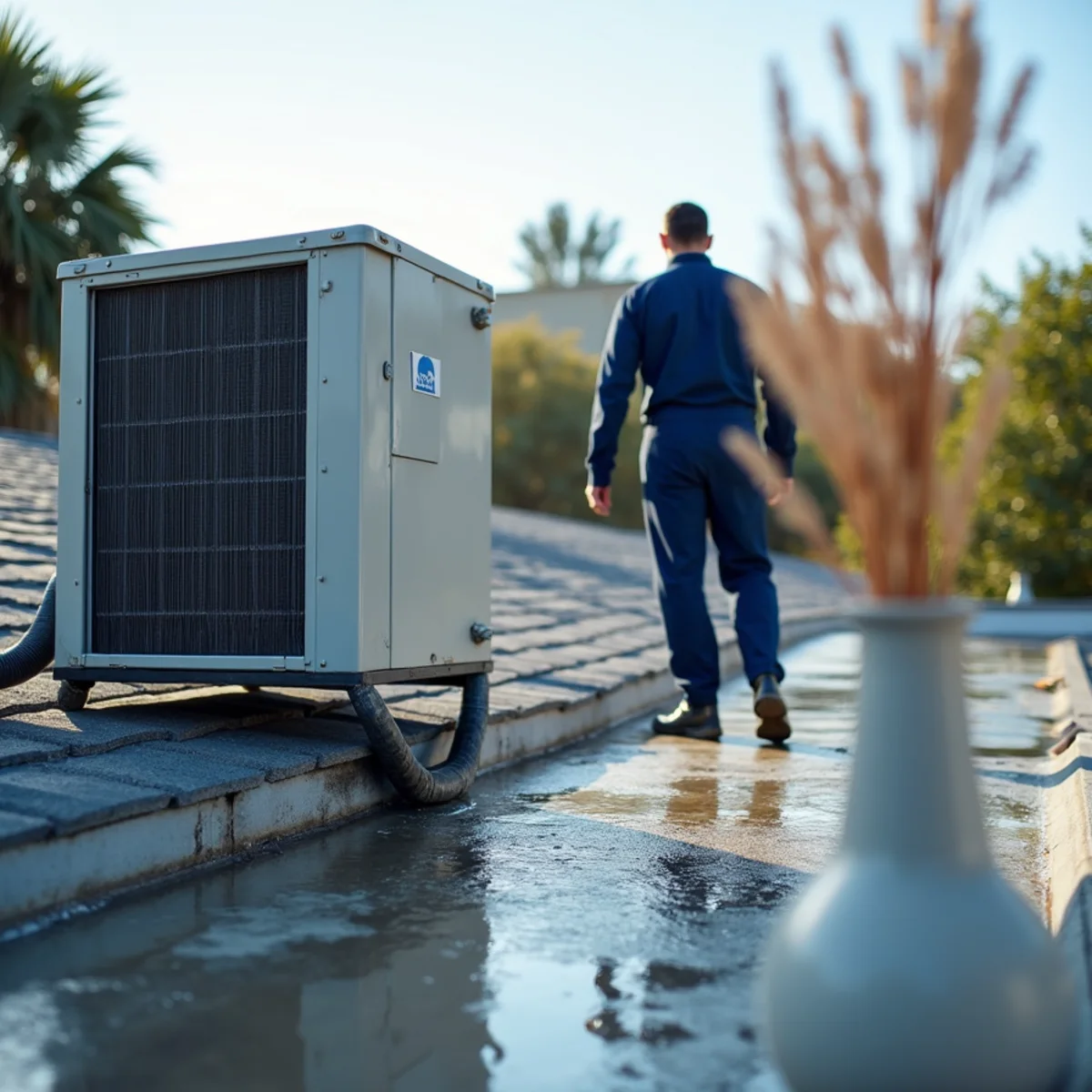 Rooftop HVAC unit condensate failure above a commercial ceiling