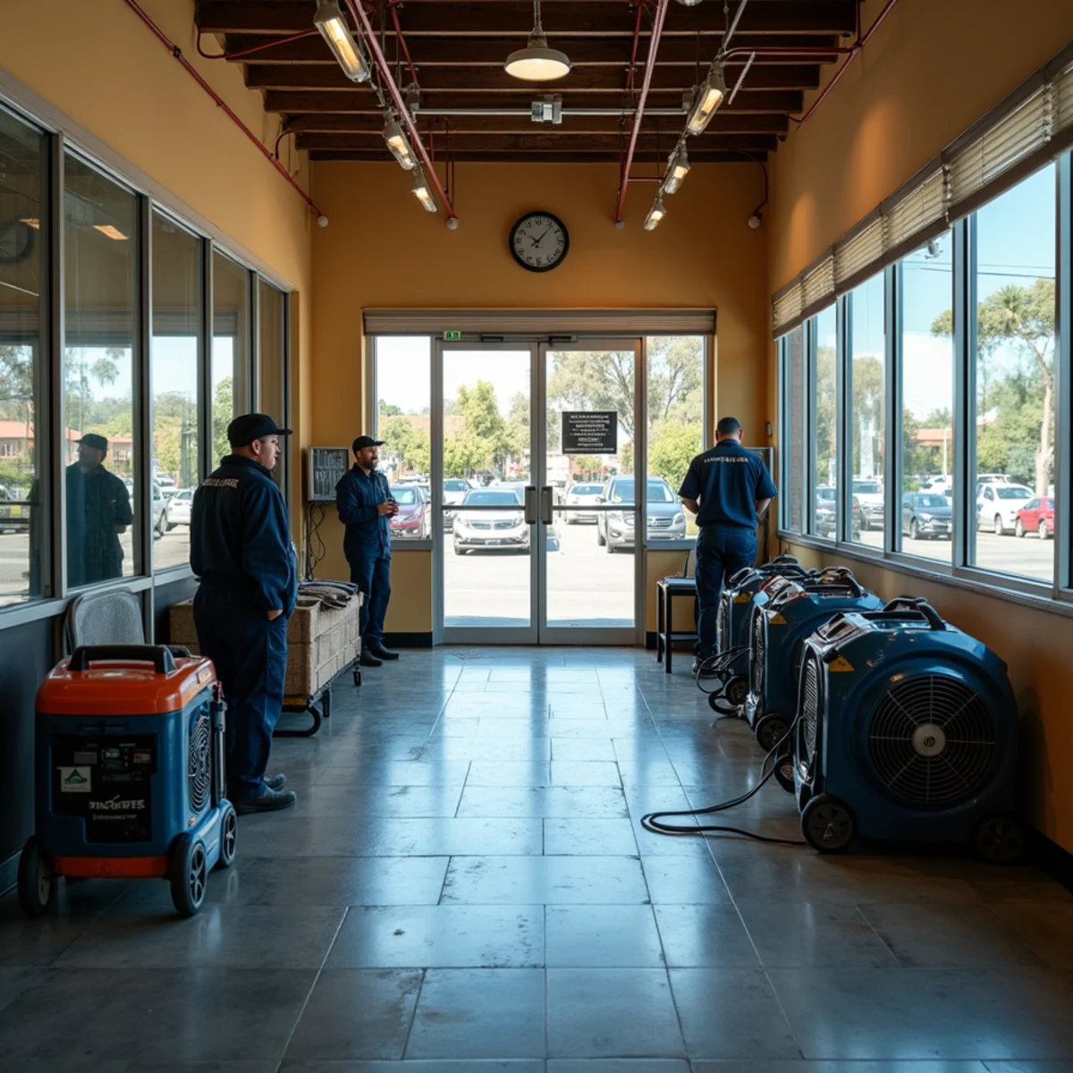 Commercial drying equipment running overnight in a Redwood City retail space
