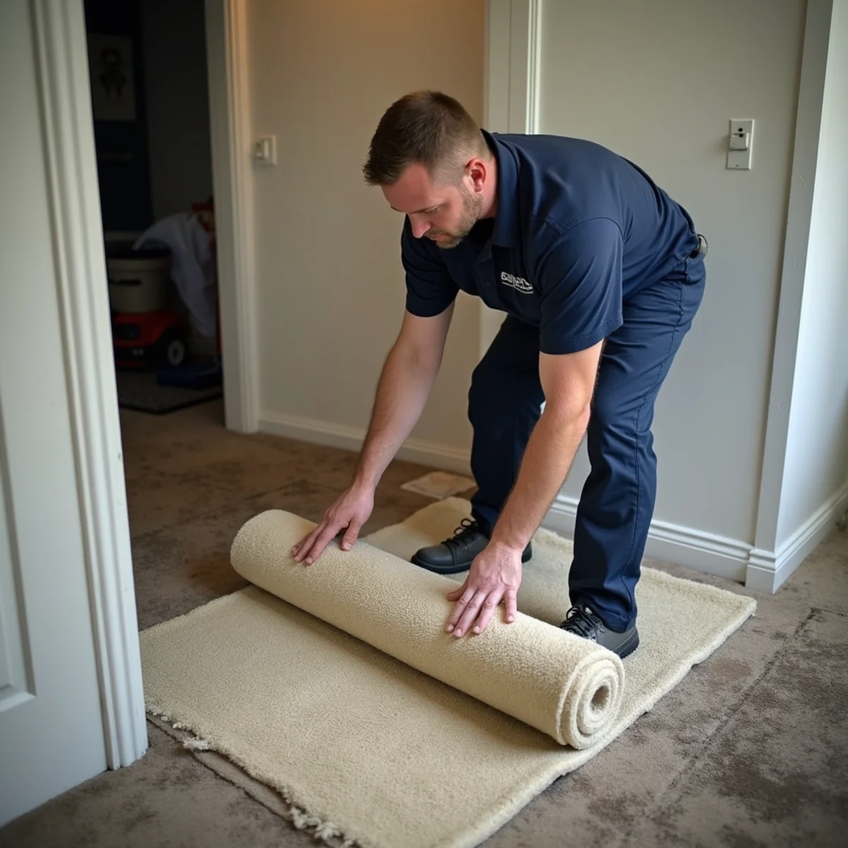 Saturated carpet and pad cut out of a flooded lower level