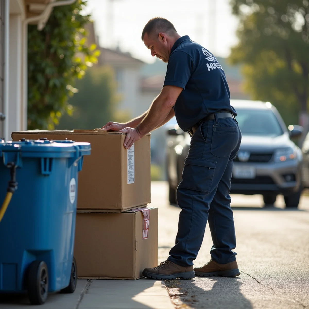 Water-damaged stored boxes assessed and photographed before disposal