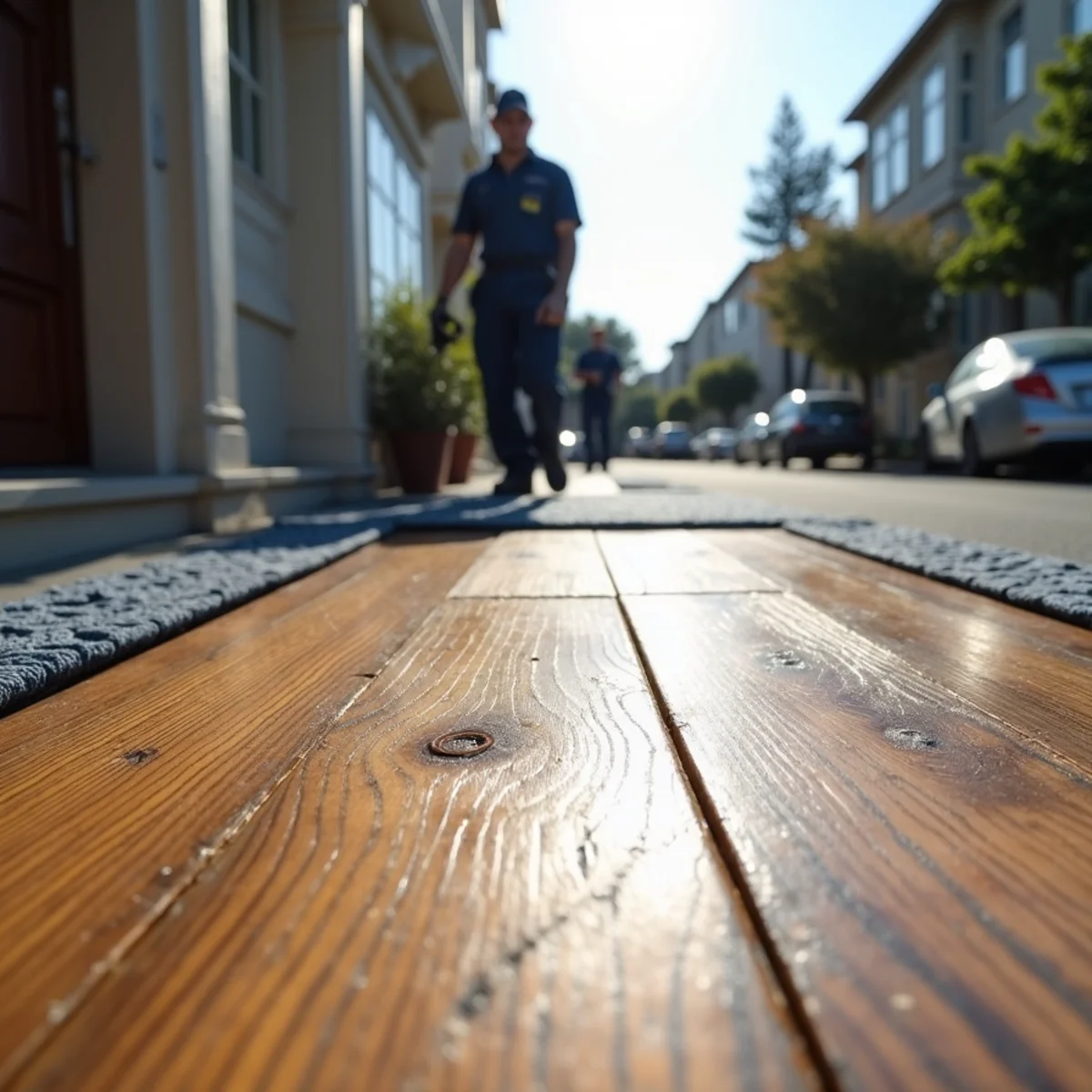 Floor mat drying system installed on a cupped hardwood floor in a Redwood City home