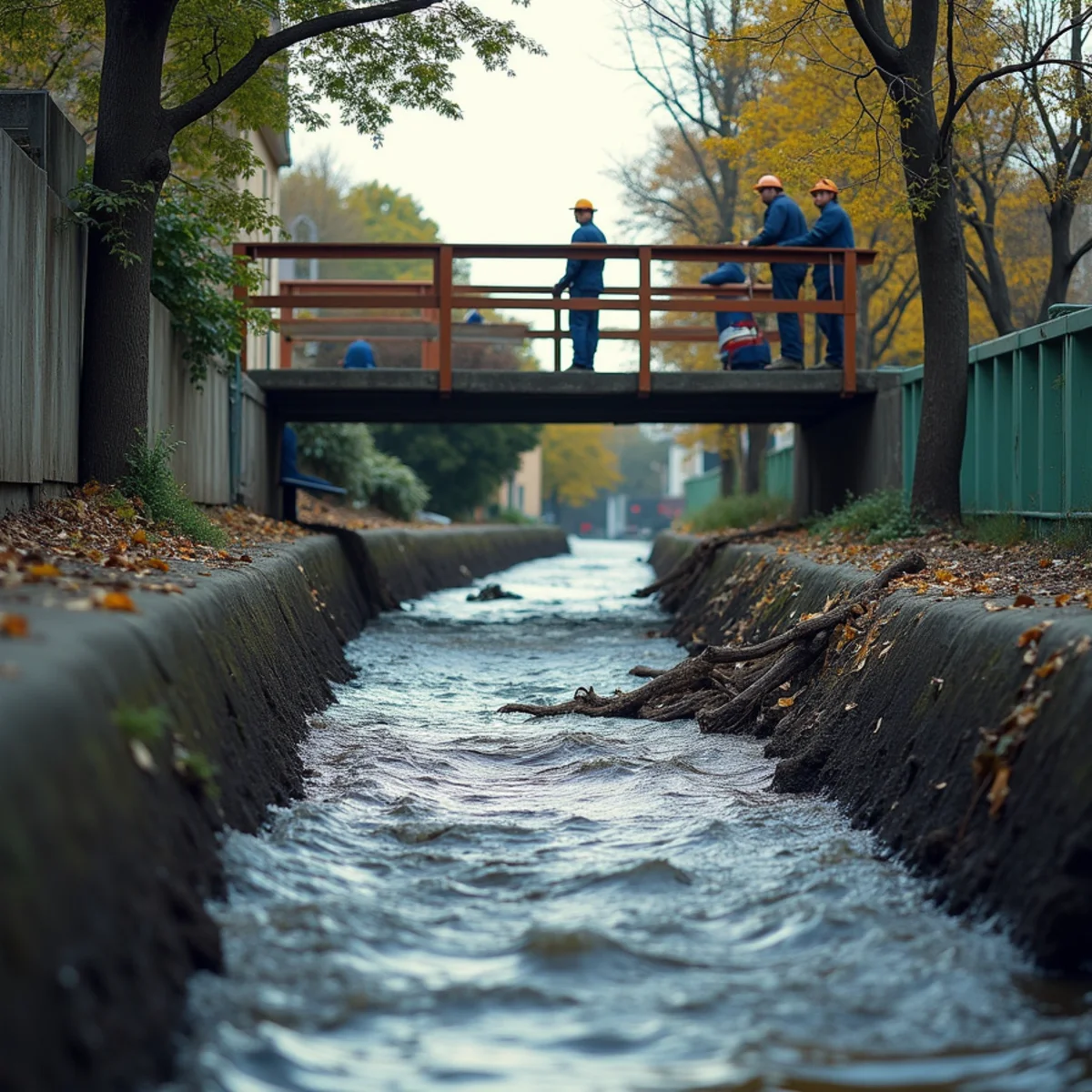 Urban creek channel rising fast during an atmospheric river