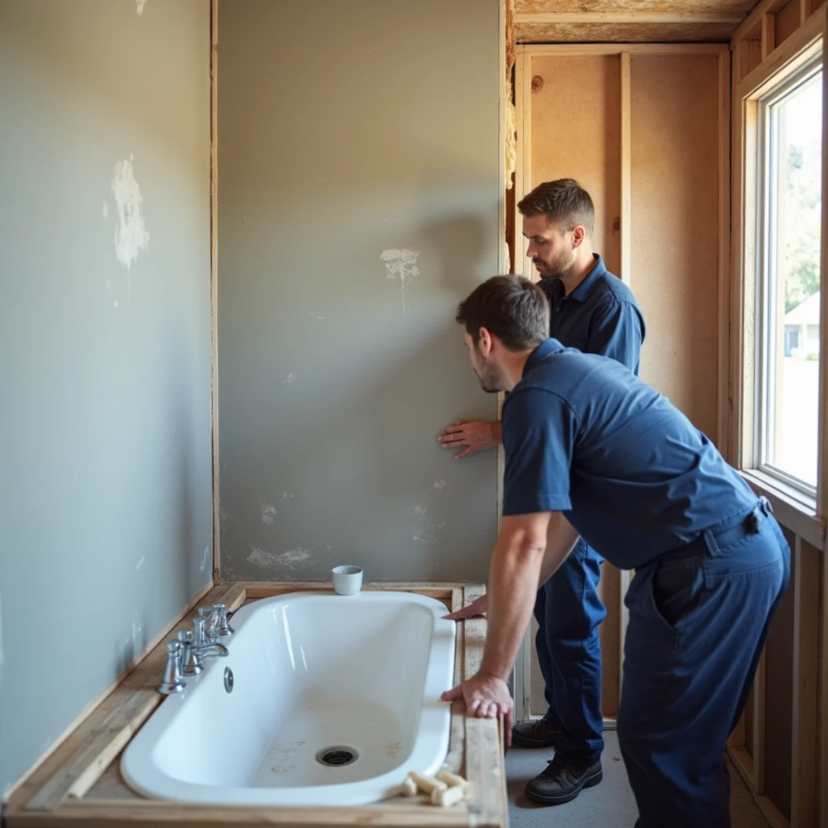 New drywall and flooring installed after sewage backup restoration