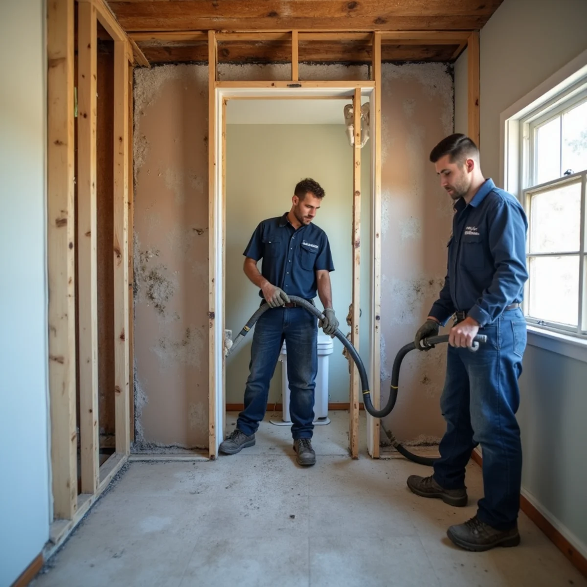 Mold growth revealed behind drywall after water damage in a Redwood City home