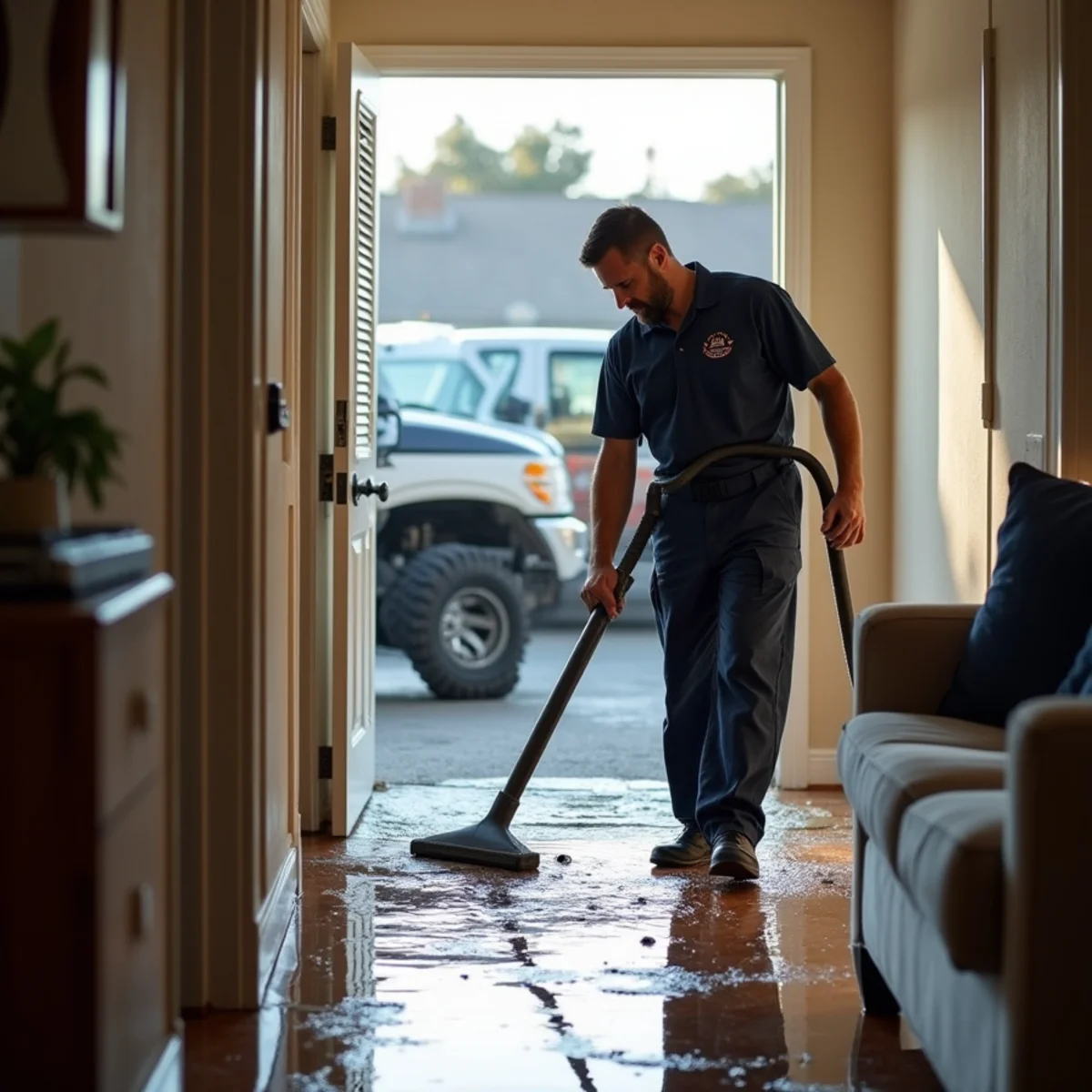 Emergency extraction underway within the first hour of a water loss