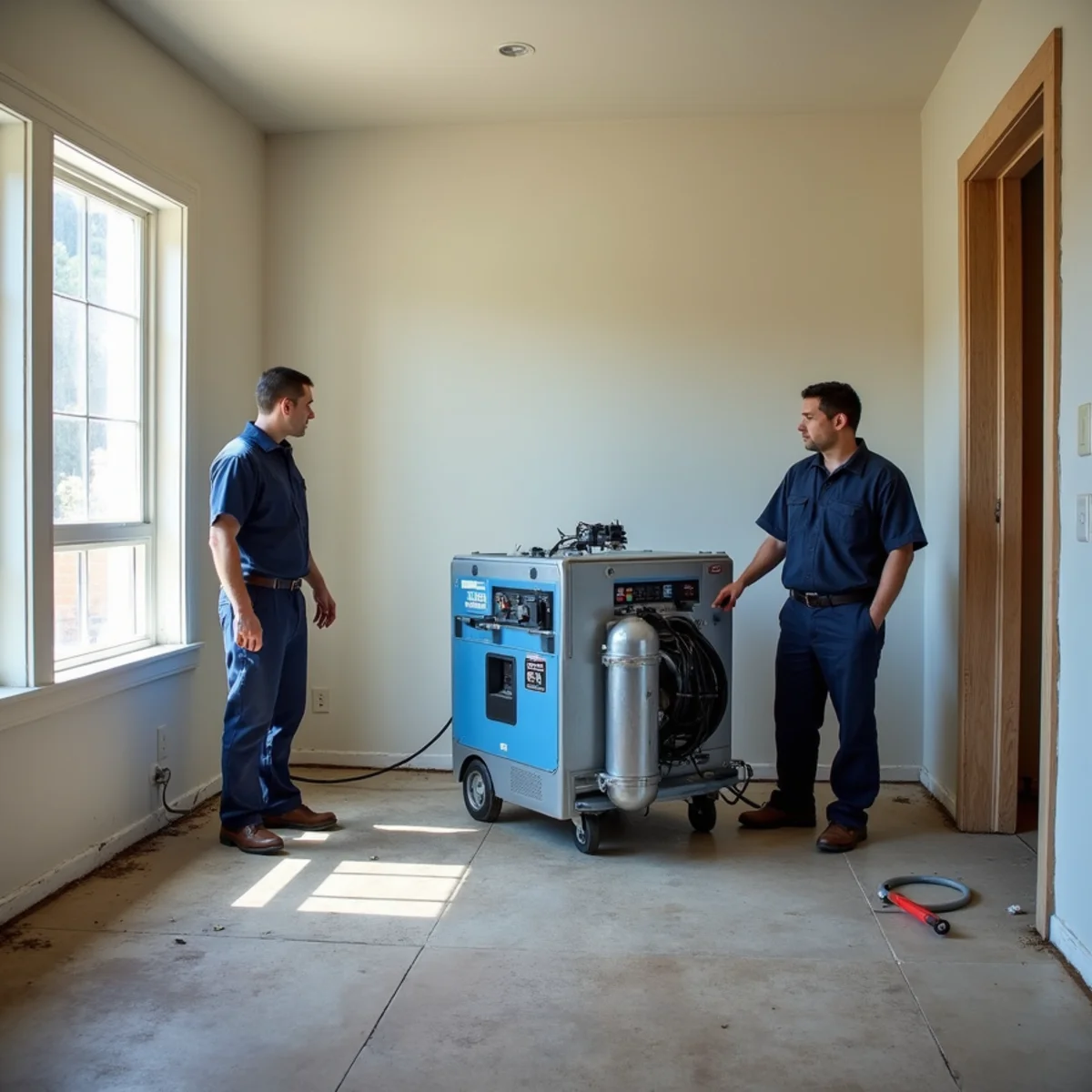 Air movers and LGR dehumidifiers running during structural drying