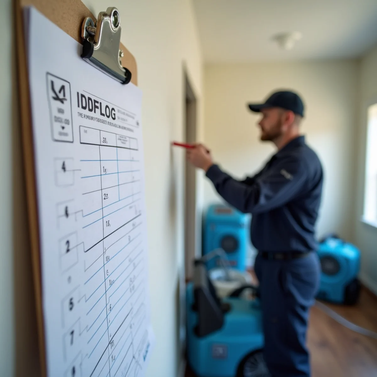 Technician logging daily moisture readings during structural drying in a Redwood City home