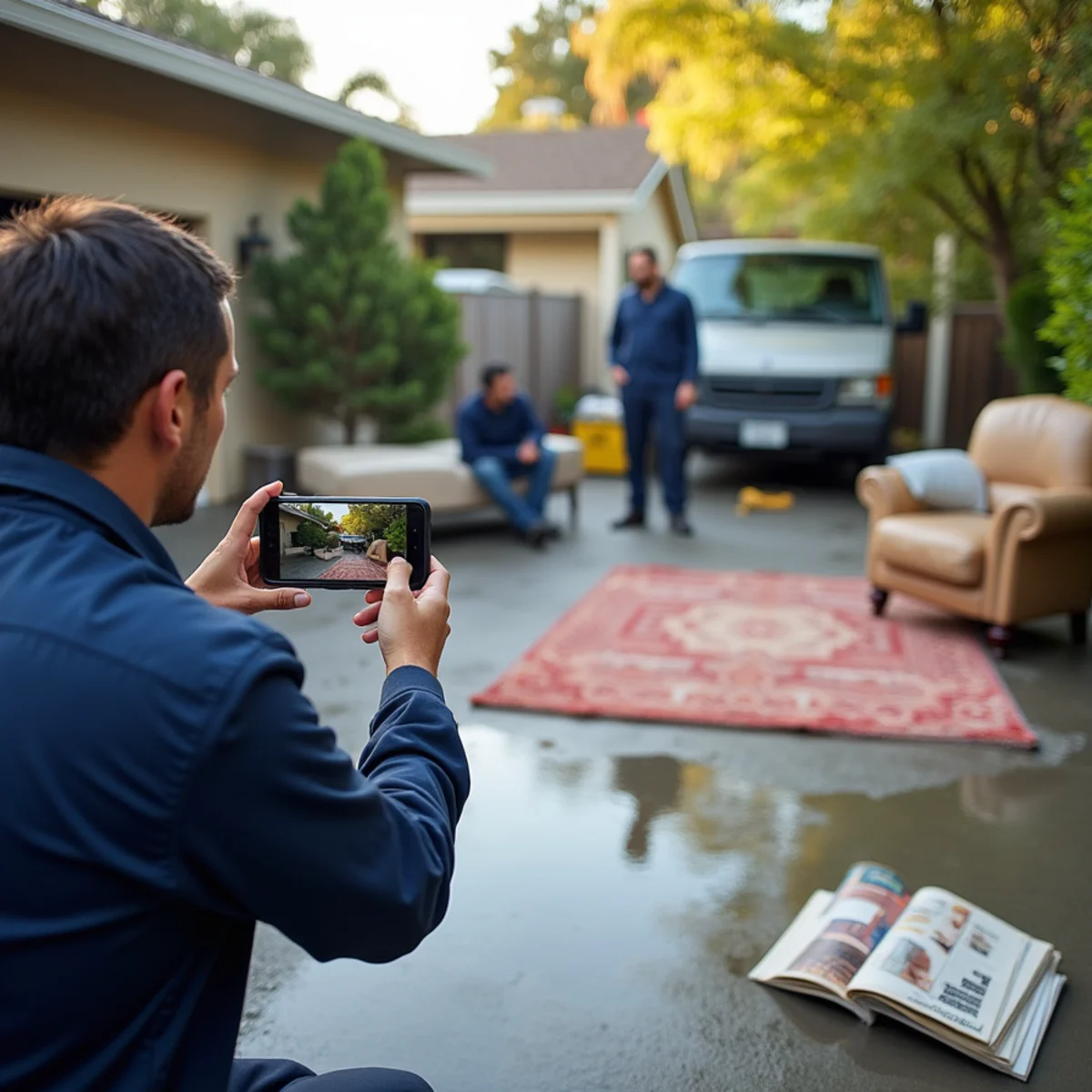Water-damaged belongings photographed before disposal for an insurance claim