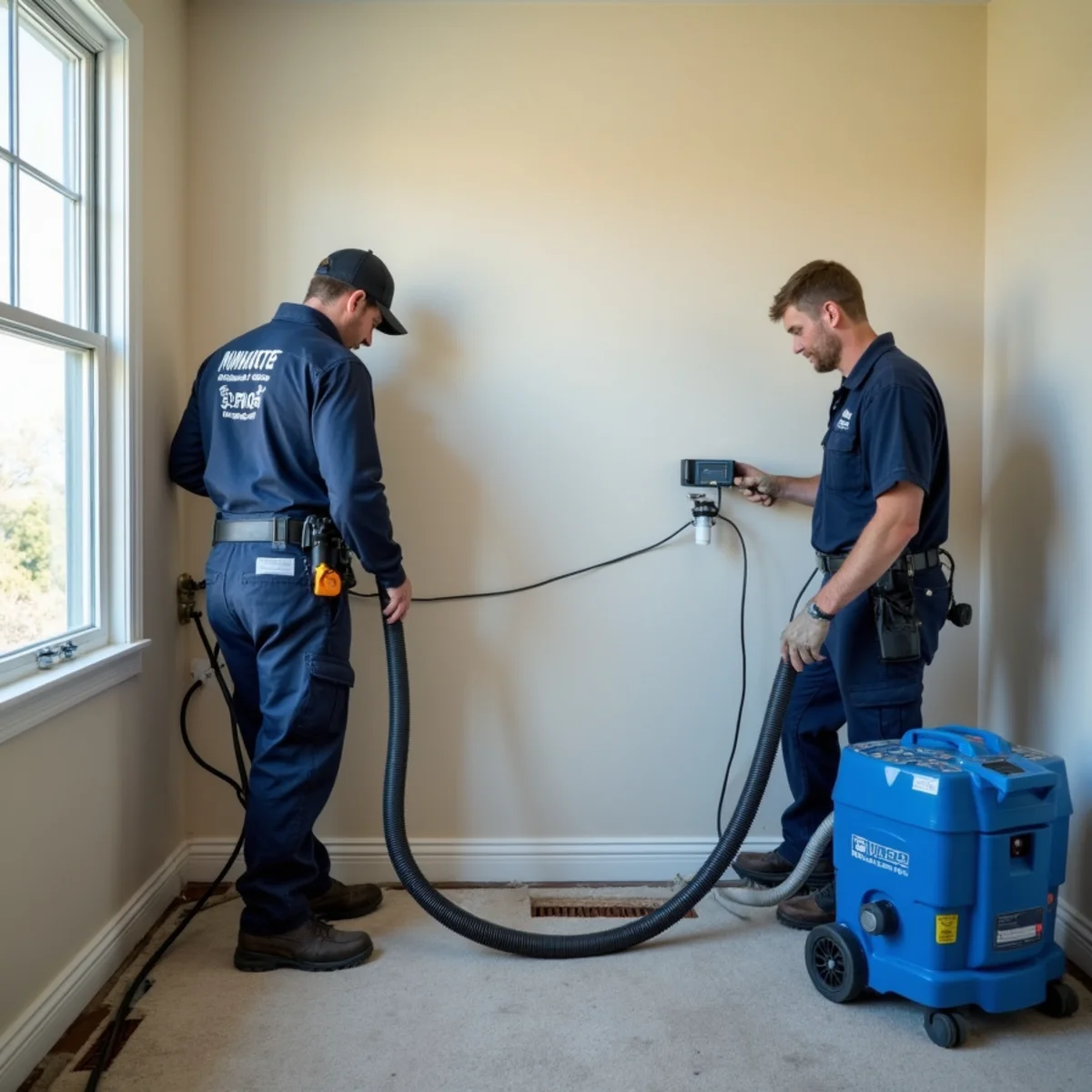 Wall cavity drying ports and injection hoses after a burst pipe in Redwood City