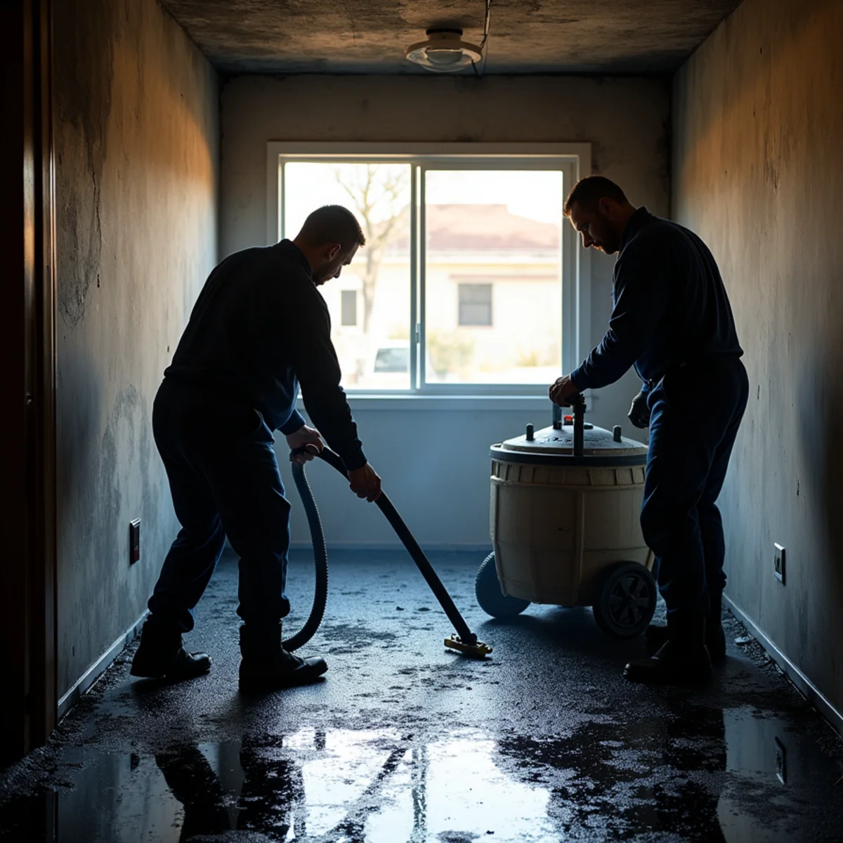 Restoration crew addressing fire suppression water damage and soot in a Redwood City property