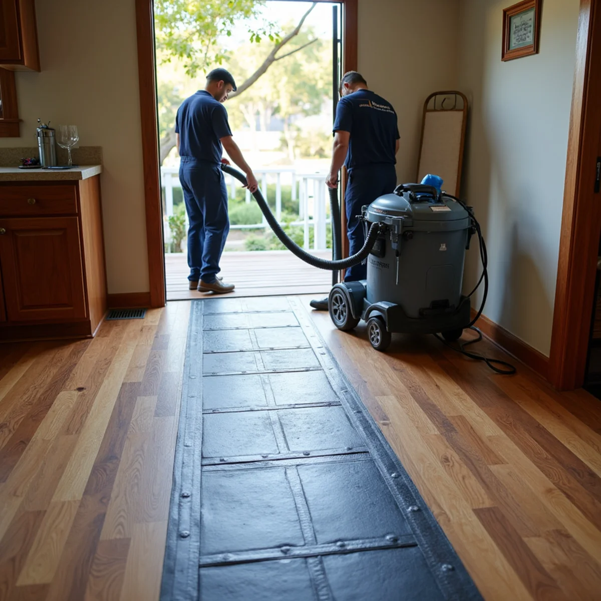 Hardwood floor mat drying system installed in a Redwood City home
