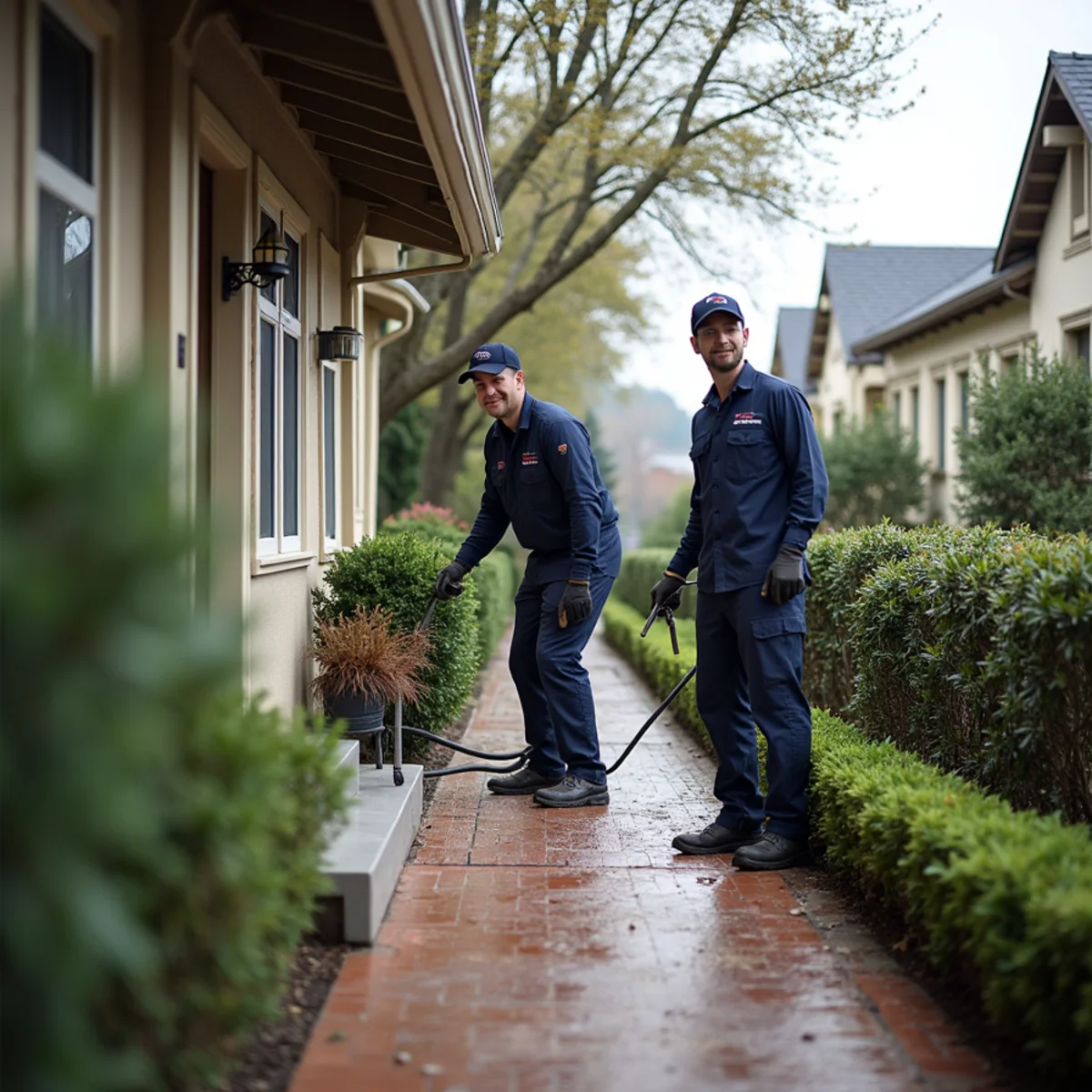Storm runoff water damage being dried at a Farm Hill hillside home in Redwood City