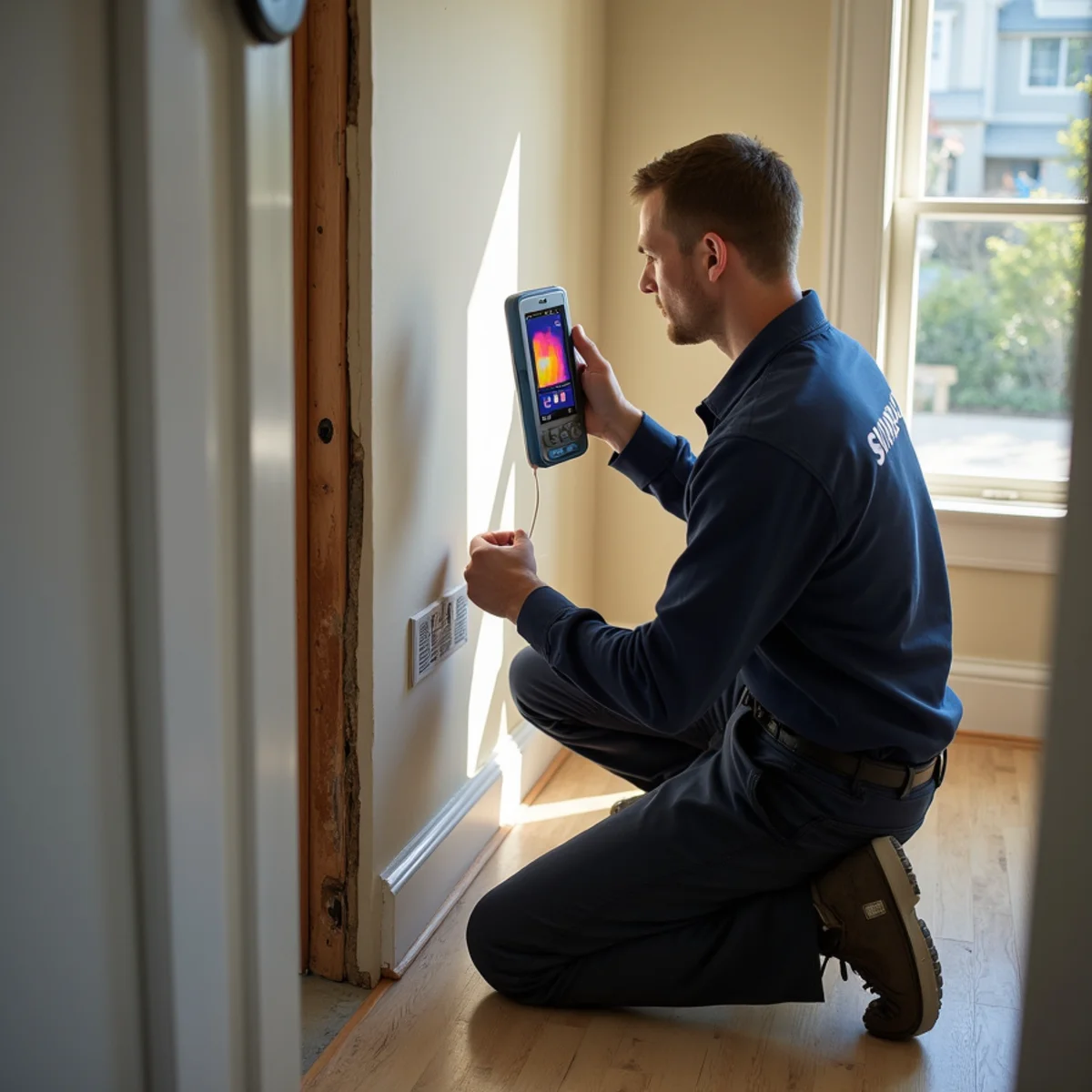 Water damage restoration work inside a Mount Carmel, Redwood City home