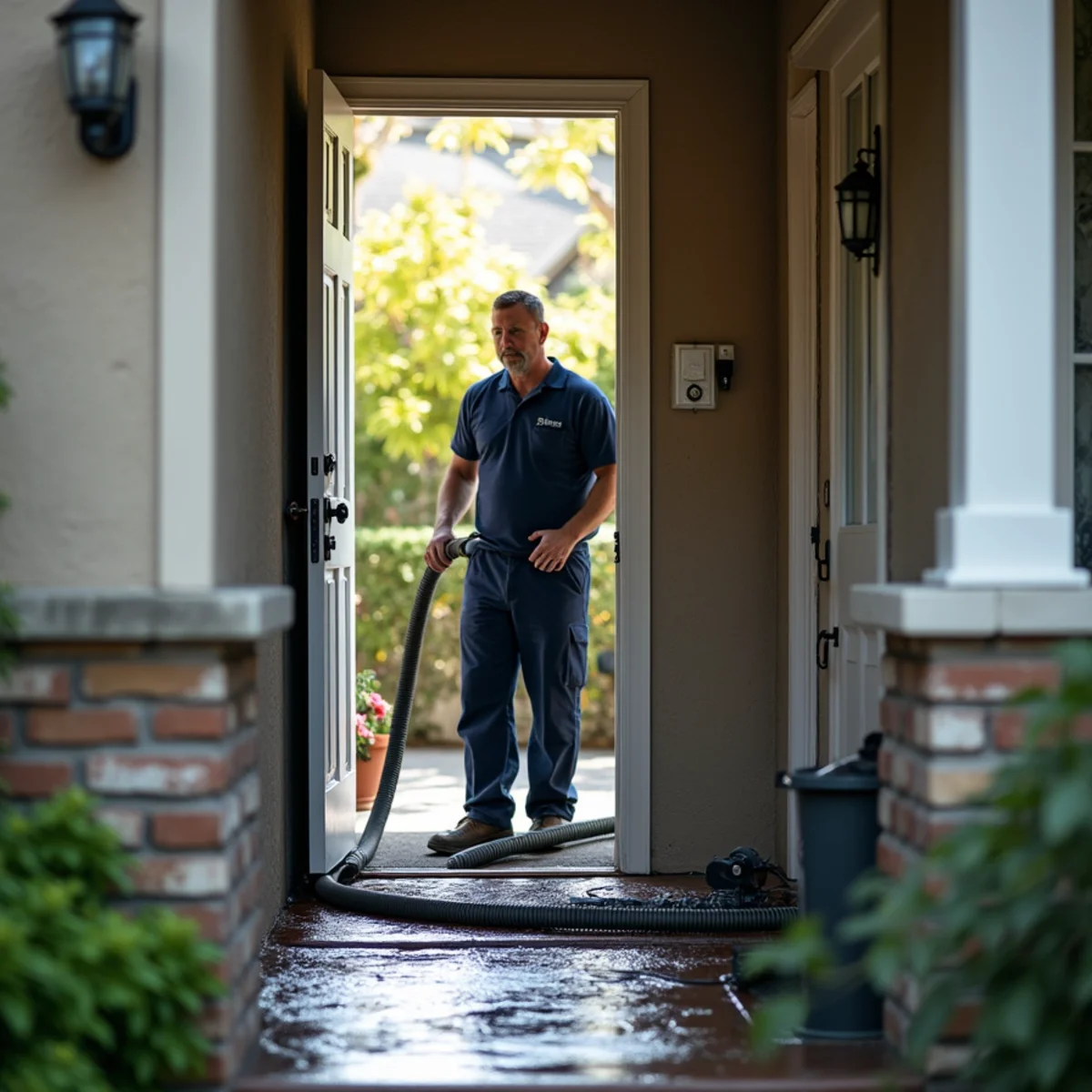 Water damage drying equipment in a mid-century Woodside Plaza home in Redwood City
