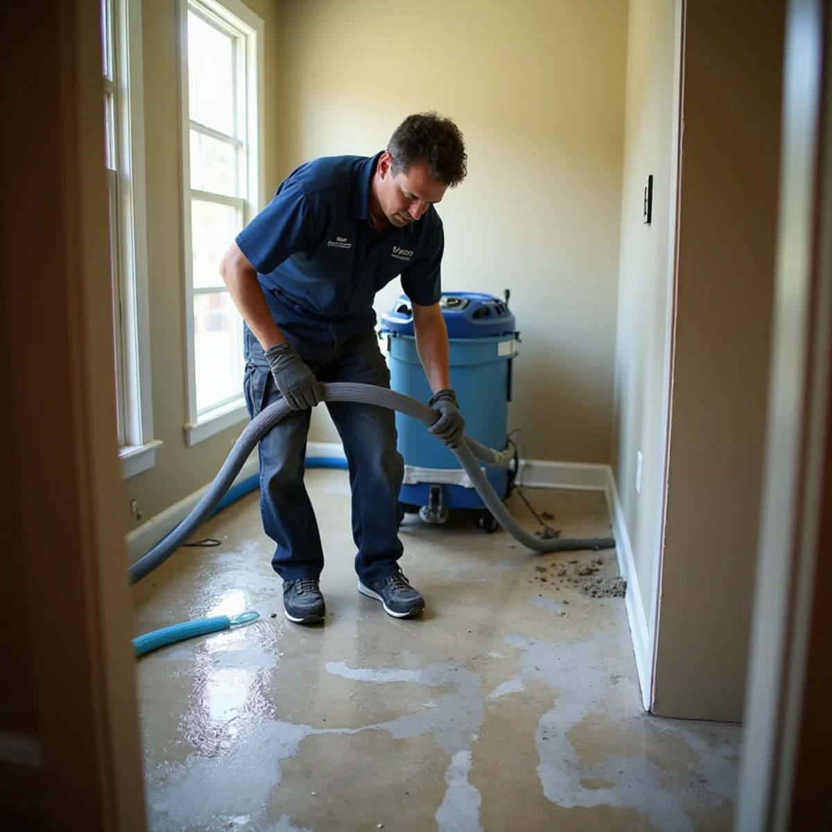 Water damage restoration work inside a Belmont, CA home