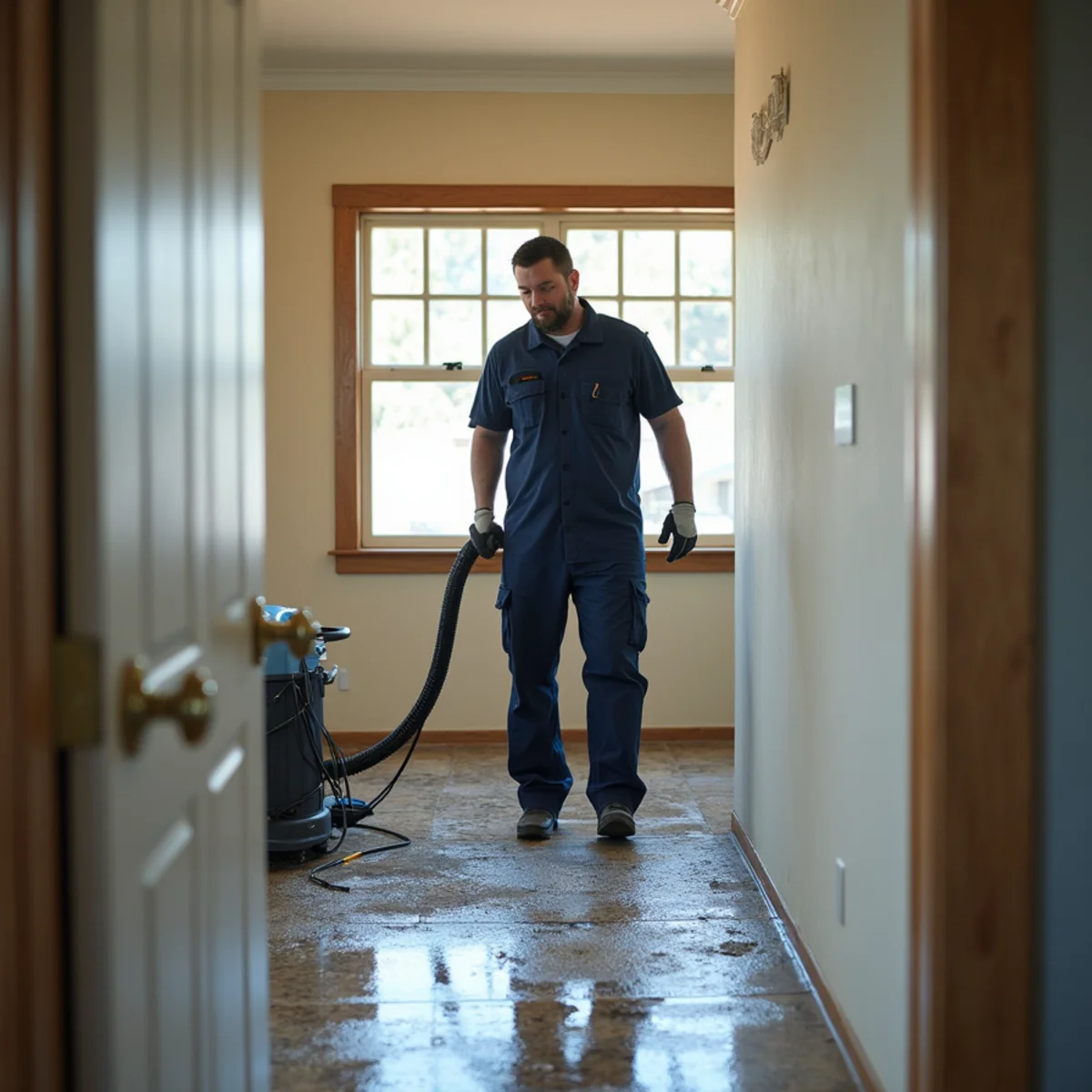 Water damage restoration work inside a Brisbane, CA home