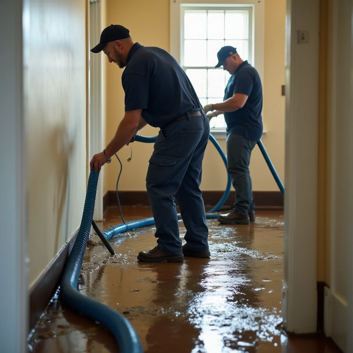 Water damage restoration work inside a East Palo Alto, CA home