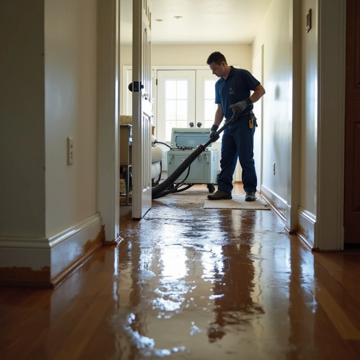 Water damage restoration work inside a Foster City, CA home