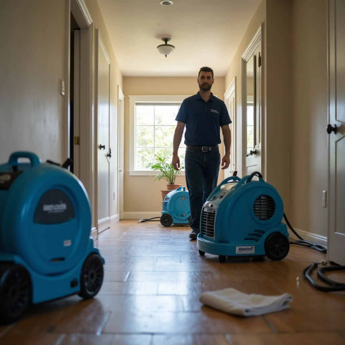 Water damage restoration work inside a Fremont, CA home