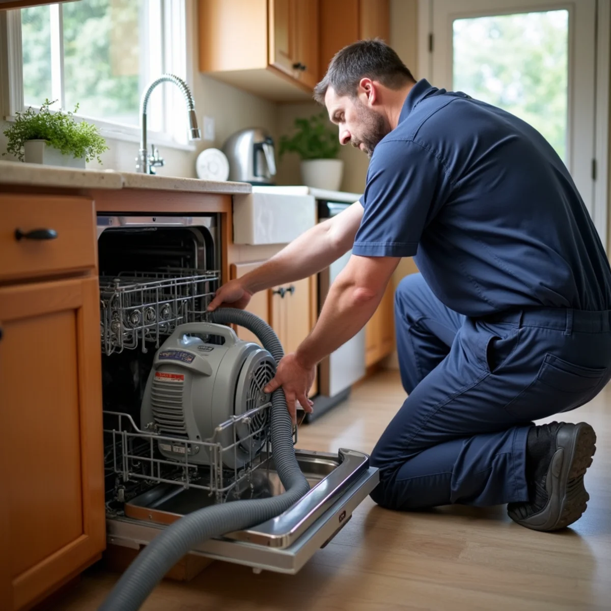 Water damage restoration work inside a Los Altos, CA home