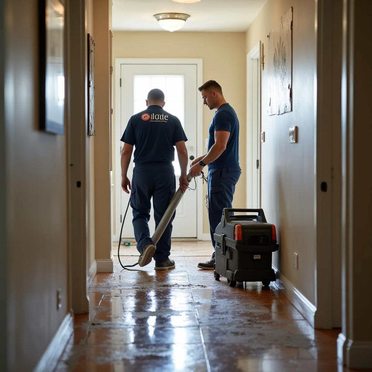 Water damage restoration work inside a Millbrae, CA home