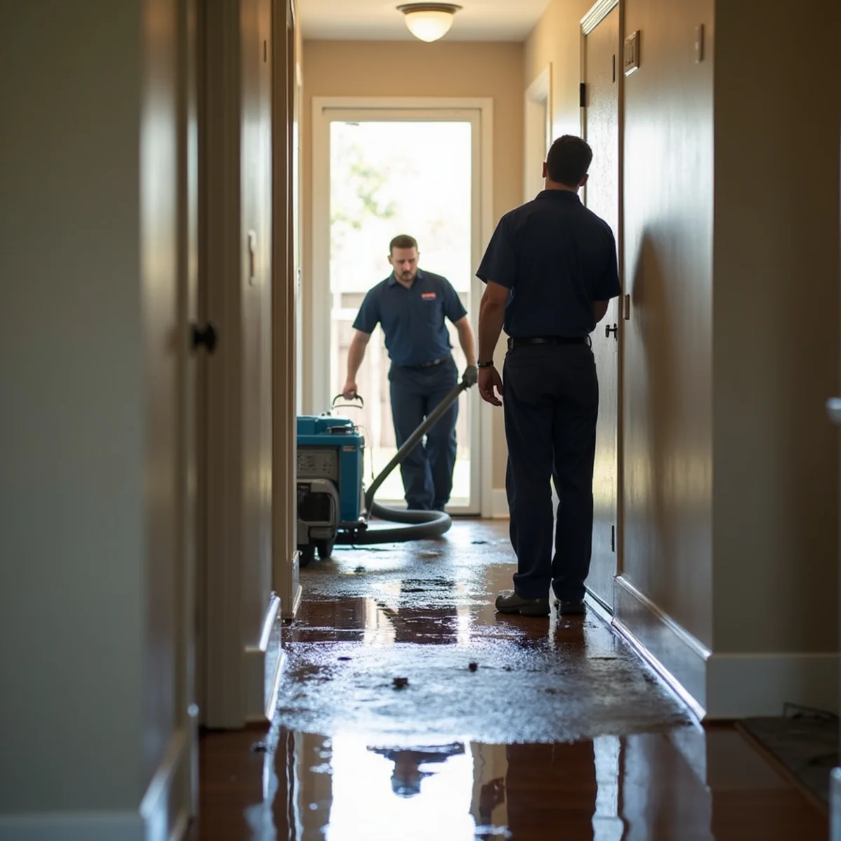 Water damage restoration work inside a Mountain View, CA home
