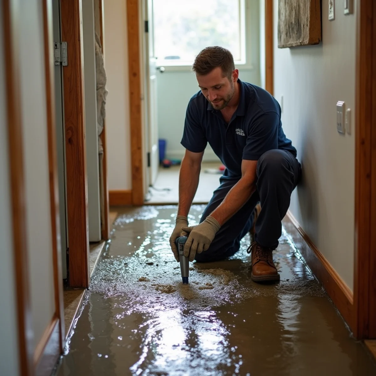 Water damage restoration work inside a Pescadero, CA home