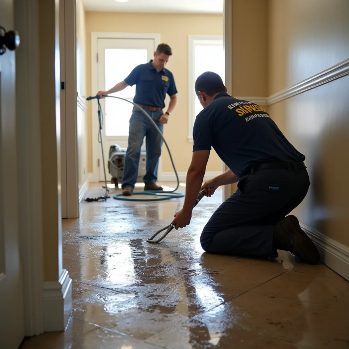 Water damage restoration work inside a San Carlos, CA home