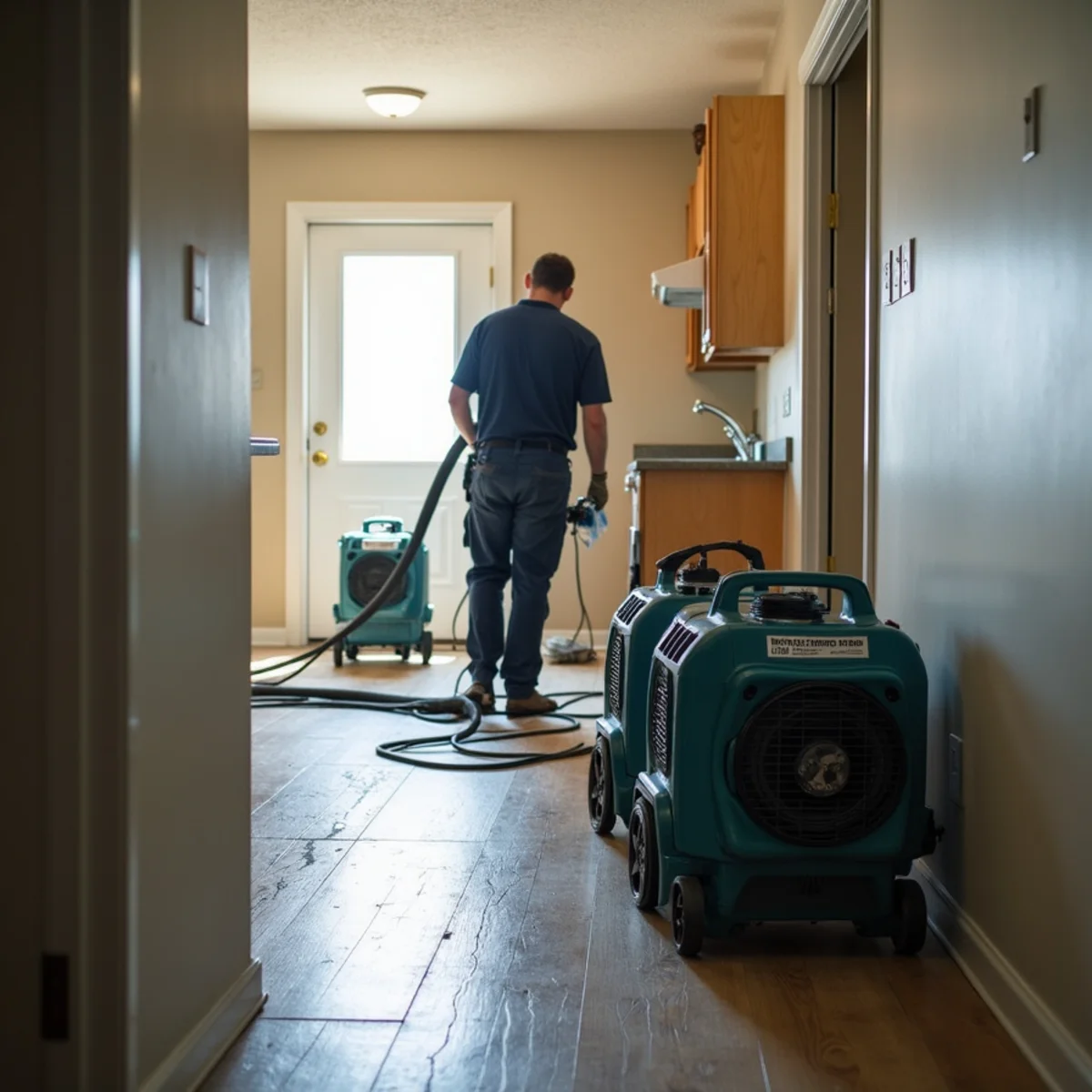 Water damage restoration work inside a South San Francisco, CA home