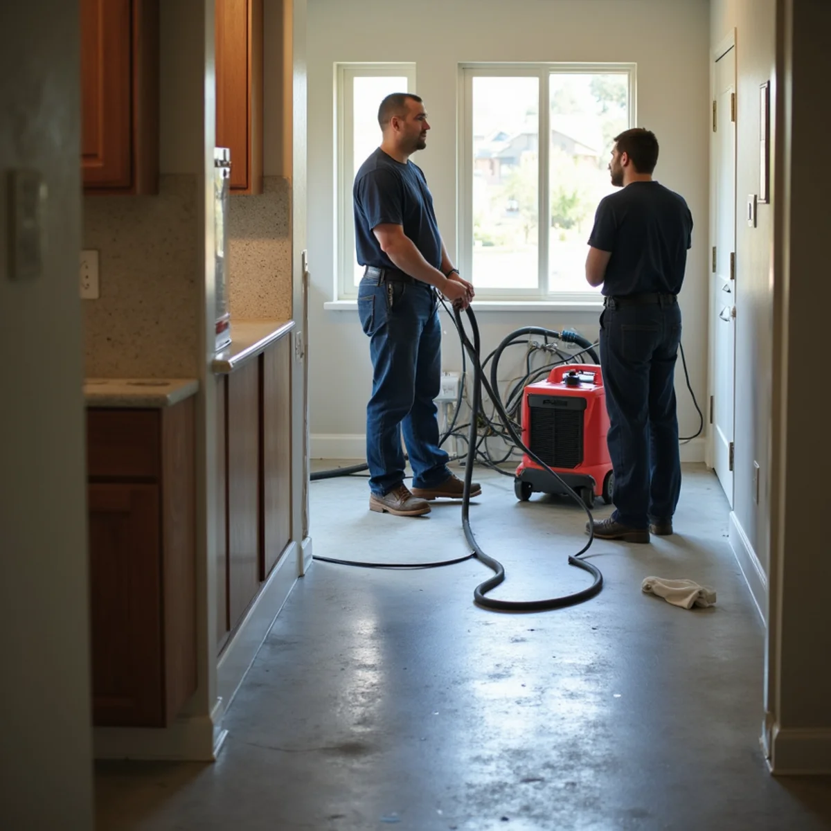 Water damage restoration work inside a Union City, CA home