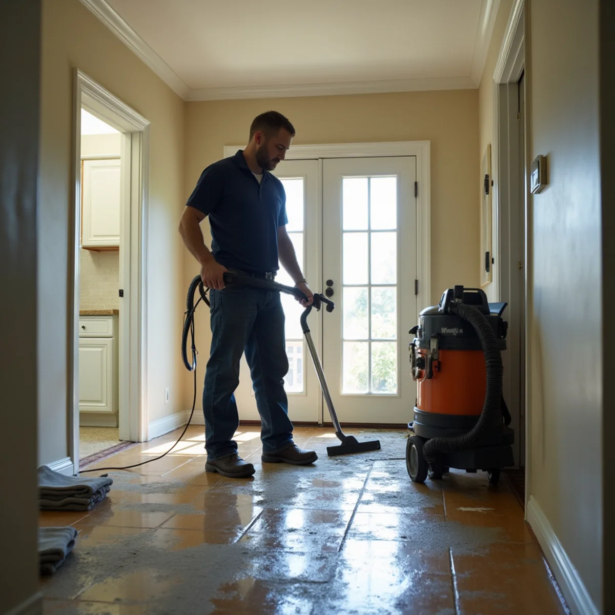 Water damage restoration work inside a Woodside, CA home