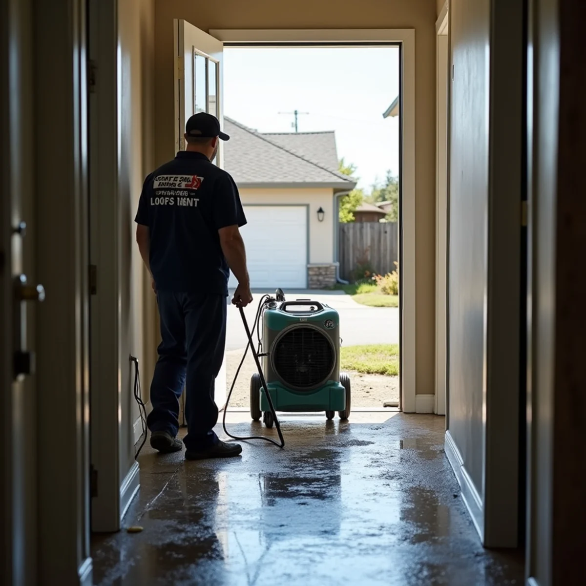 Interior drying equipment running after storm water damage in Redwood City