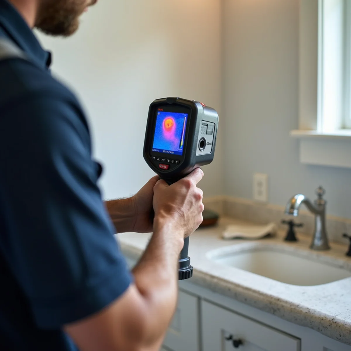 Thermal imaging survey of a wall during a water damage inspection in Redwood City